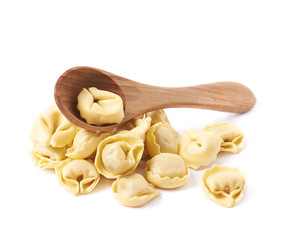 Spoon full of ravioli dumplings