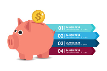 Info graphic with a piggy bank and dollar. Vector illustration