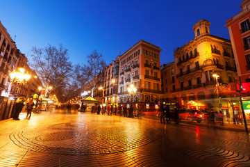 Night view of Rambla in Barcelona