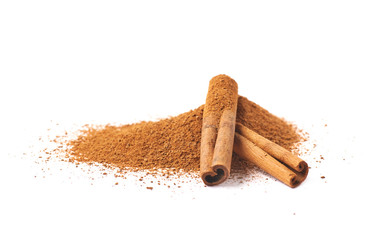 Pile of cinnamon powder isolated