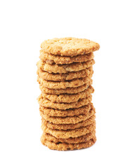 Pile stack of oatmeal cookies isolated