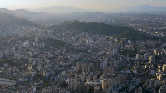 Flying above Rio de Janeiro in late afternoon, Brazil
