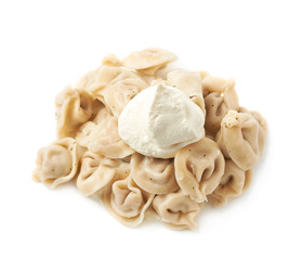 Pile of cooked dumplings isolated