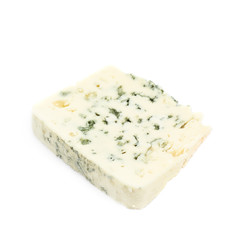 Slice of a blue roquefort cheese isolated