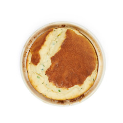 Cheese souffle in a ramekin isolated