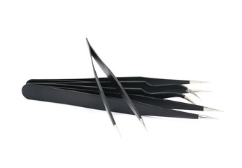Black tweezers tool isolated