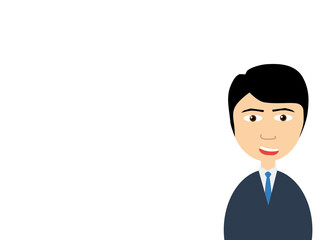 Flat vector illustration of a smiling handsome salesman talking to you.
