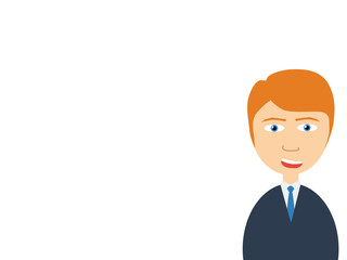 Flat vector illustration of a smiling handsome salesman talking to you.
