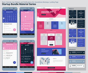 Startup Bundle Material Series. Mobile App UI and Landing Page 
