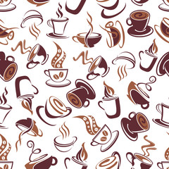 Seamless pattern with brown cups of coffee