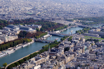 Aerial view of River Seine Paris, France, taken from top of Eiffel Tower