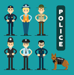 Policeman officer characters set. Police officers around the world.