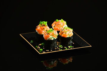 Gunkan Sushi on black background