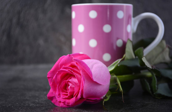 Mothers Day coffee cup with pink rose.