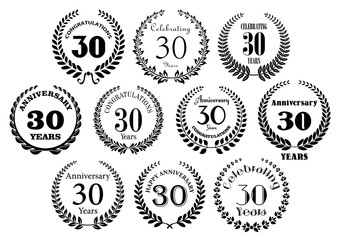 Retro 30th years anniversary laurel wreaths