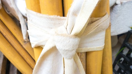 bamboo bundle by white fabric
