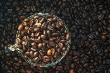 coffee mug  and  Coffee beans background