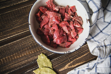 minced meat on wooden table