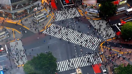 Time lapse of Tokyo's Shibuya pedestrian crossing also known as Shibuya scramble - Powered by Adobe