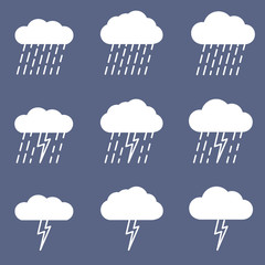 Set of rainy icon. Collection of rainy icon, shape, label. Symbol for weather or climate project. Graphic element vector. Vector design element for logo, web and print.