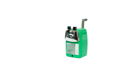 Green pencil sharpener isolated