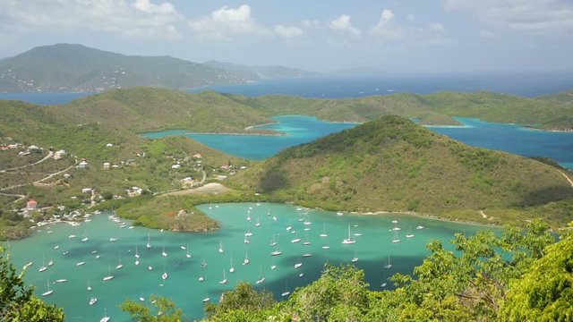 Panning view of Coral Bay on St. John, United States Virgin Islands.