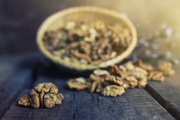 walnut on wooden background