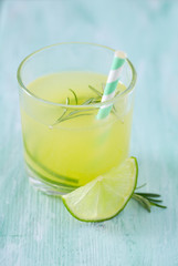 lime lemonade on wooden background