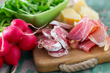 salami, proschiutto,parmesan and radishes