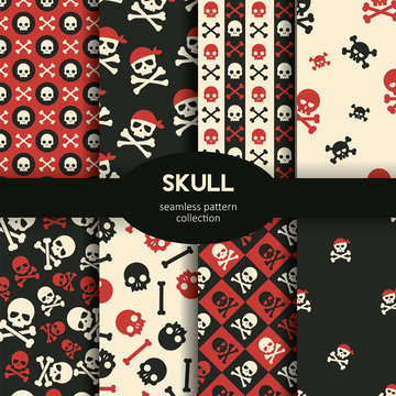 Vector seamless pattern skulls and crossbones background set