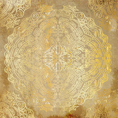 Grunge Mandala golden vintage pattern