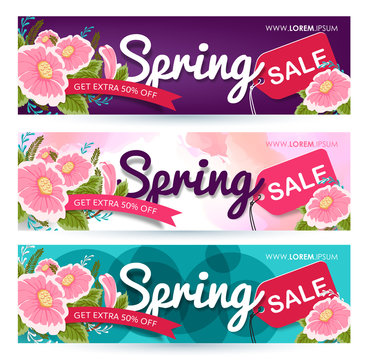 Spring Sale Banner poster tag design. Vector illustration