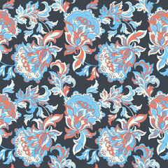 Fototapeta na wymiar ethnic floral seamless pattern. folkloric batik vector ornament.