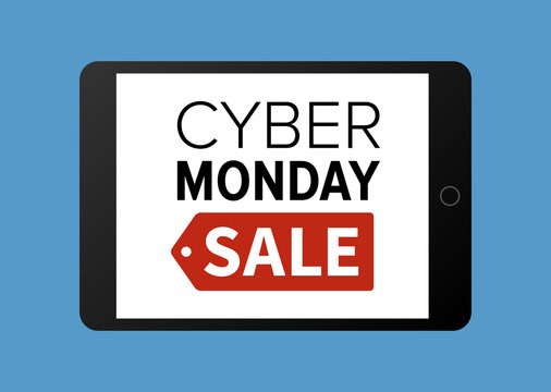 Cyber Monday sale website display on tablet computer vector promotion