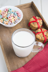  bowl with cereals and milk,