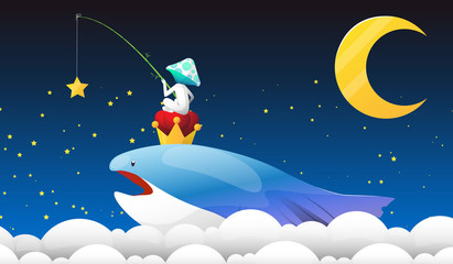 Naklejka premium fantasy night with the flying whale