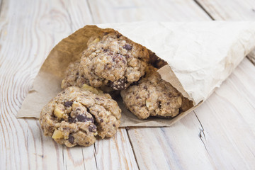 cookies closeup with walnuts and chocolat