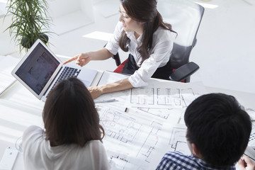 Young couple have visited the real estate agent to look for a house