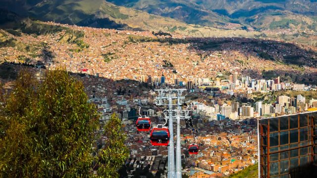 Time lapse of  aerial view of Lapaz and cable car, Bolivia