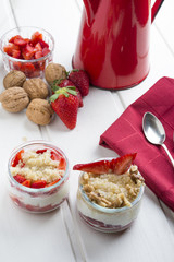 Dessert Healthy, quinoa, strawberry, nuts and yogurt.