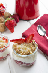 Dessert Healthy, quinoa, strawberry, nuts and yogurt.