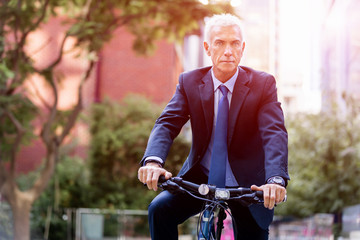Fototapeta premium Successful businessman riding bicycle