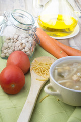 Spanish cuisine. Soup with meat of the pot. Escudella i carn d'o