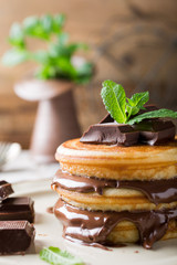 Homemade pancakes with chocolate spread.