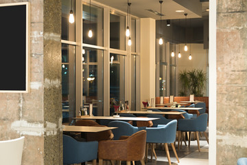 Empty restaurant in the evening