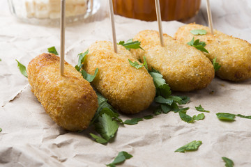 Ration of Croquettes. Typical Tapa of Spanish Cuisine with Rusti