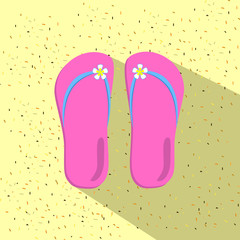 Flip flops on sand beach flat illustration