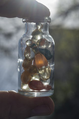 Gel capsules in a glass bottle