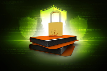 3d rendering File folders with closed padlock