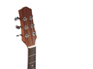 head of acoustic guitar on white background